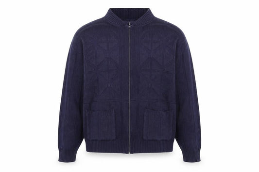 Front view of Invicta men’s blue knit full zip jumper, size M