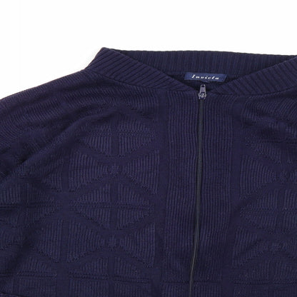 Close-up detail of Invicta men’s blue knit full zip jumper, size M