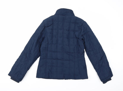 Back view of South women’s blue overcoat coat, size UK 10