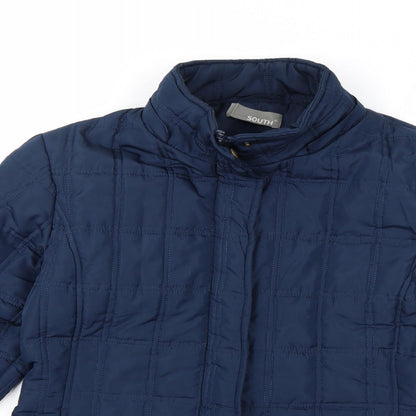 Close-up detail of South women’s blue overcoat coat, size UK 10