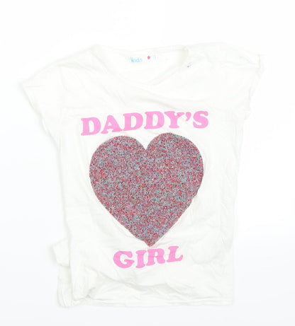 Front view of M&Co girls’ white pullover t-shirt, size 10-11, years - hearts