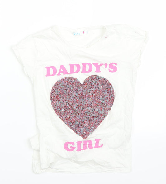 M&Co Girls White   Pullover T-Shirt Size 10-11 Years  - hearts