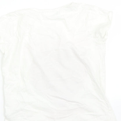 Brand and care label for M&Co girls’ white pullover t-shirt, size 10-11, years - hearts