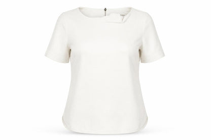 Front view of Marks & Spencer women’s beige basic polo, size UK 10