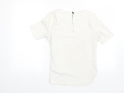 Back view of Marks & Spencer women’s beige basic polo, size UK 10