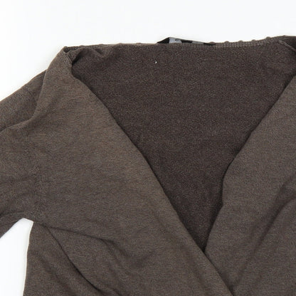 Close-up detail of East women’s brown cardigan jumper, size UK 14