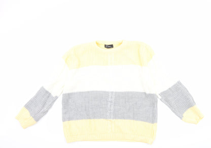 Front view of CHIC women’s yellow striped jumper, size L