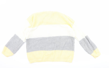 Back view of CHIC women’s yellow striped jumper, size L