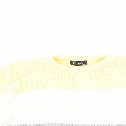 Close-up detail of CHIC women’s yellow striped jumper, size L