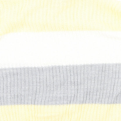 Brand and care label for CHIC women’s yellow striped jumper, size L