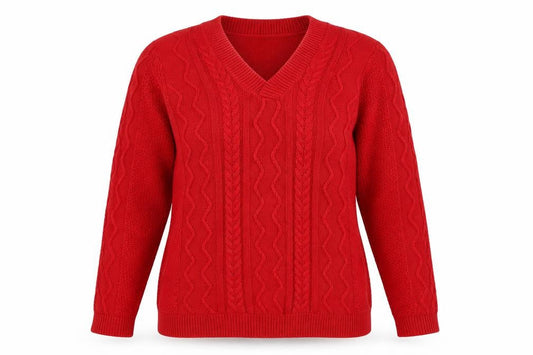 Front view of Isle women’s red jumper, size M