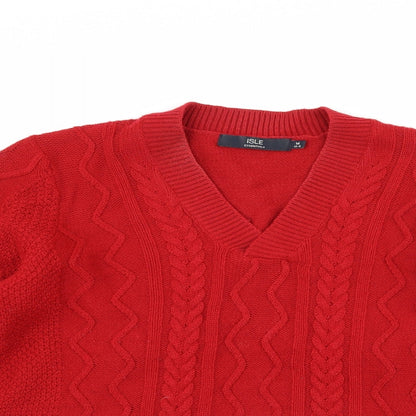 Close-up detail of Isle women’s red jumper, size M