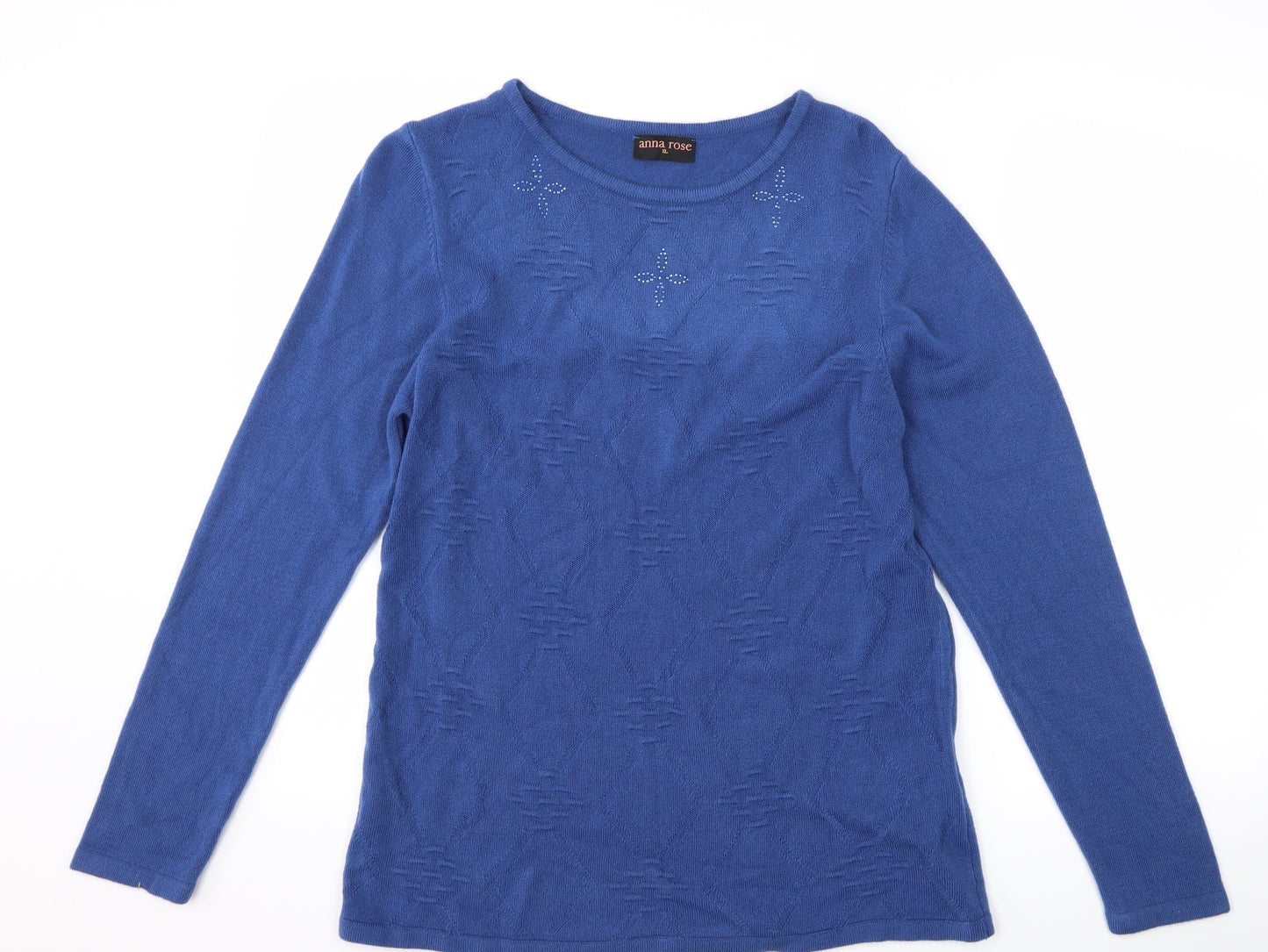 anna rose Womens Blue Argyle/Diamond  Pullover Jumper Size XL