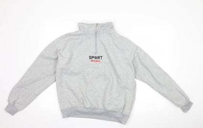 Additional front view of Fashion women’s grey henley sweatshirt, size L
