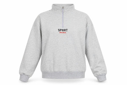 Front view of Fashion women’s grey henley sweatshirt, size L