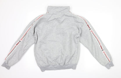 Back view of Fashion women’s grey henley sweatshirt, size L