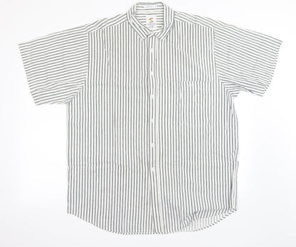 Additional front view of weekends only men’s white striped button-up, size L