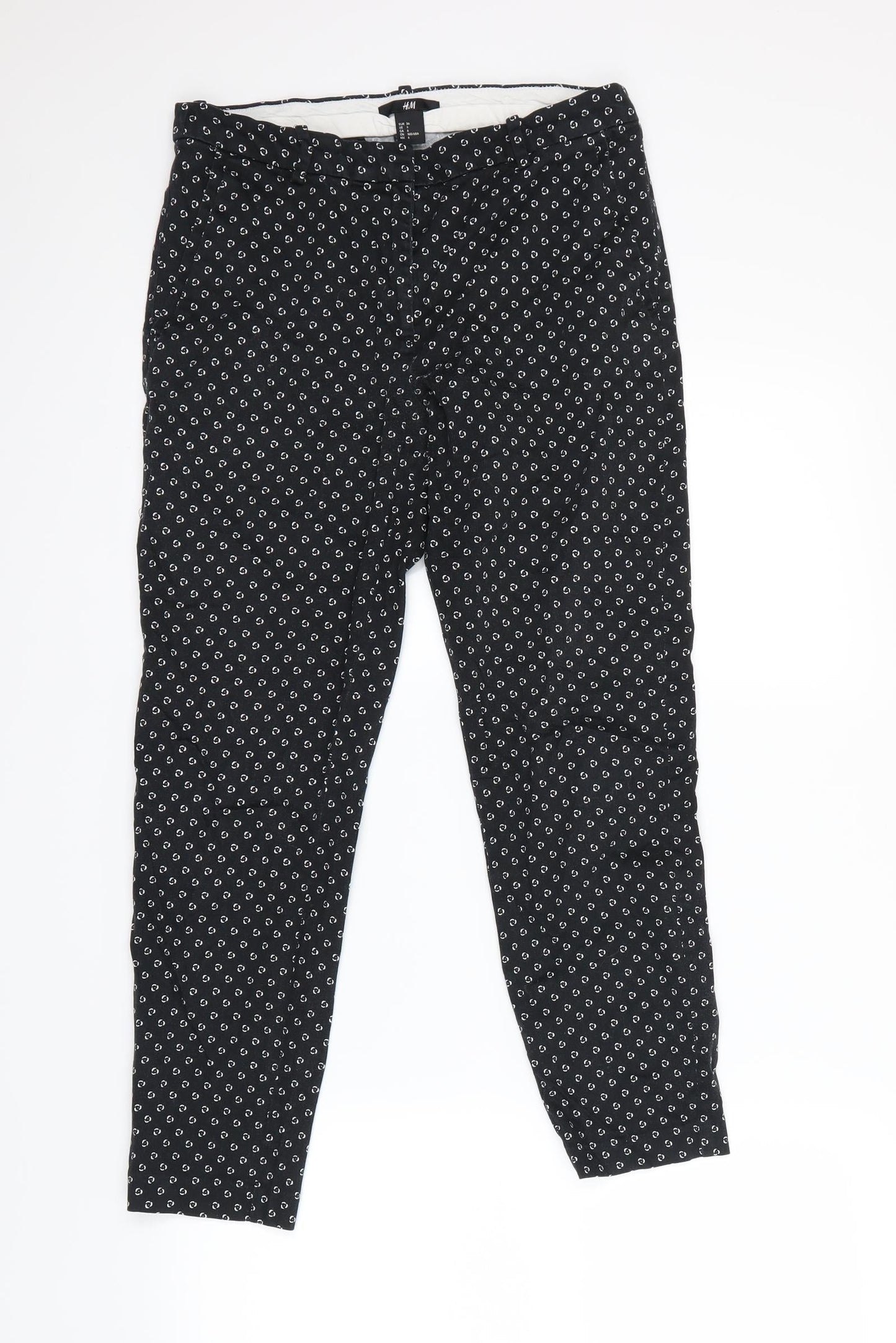 H&M  Womens Black Polka Dot  Dress Pants Trousers Size 6 L25 in