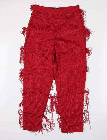 Additional front view of Missguided women’s red trousers, size UK 10, 20.5-inch leg