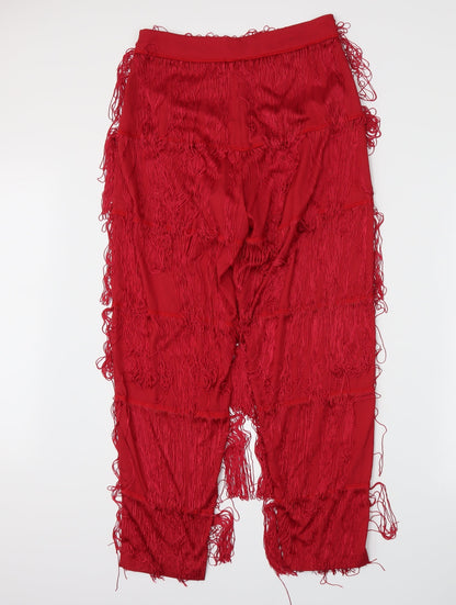 Back view of Missguided women’s red trousers, size UK 10, 20.5-inch leg