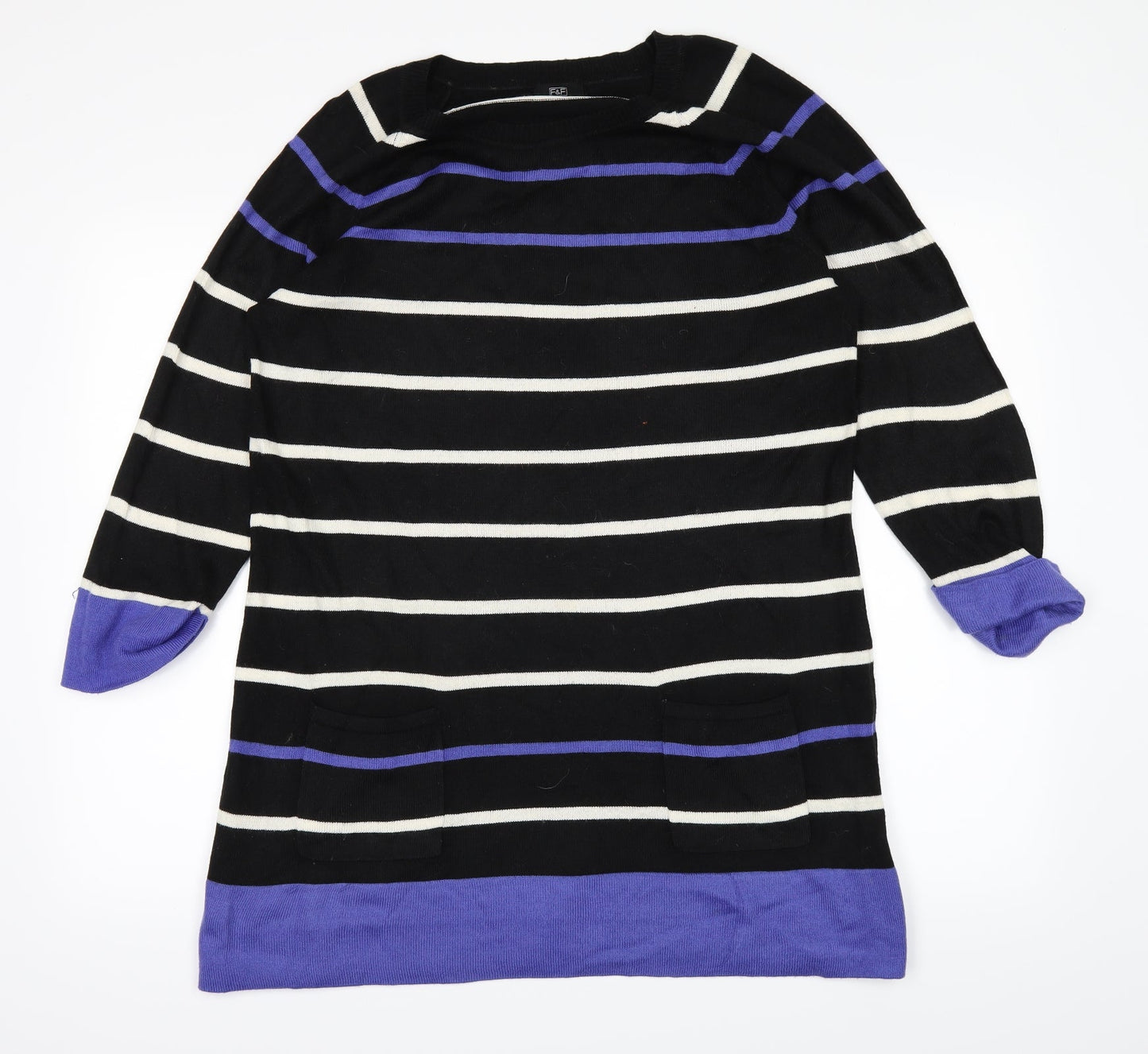 F&F Womens Black Striped  Pullover Jumper Size 14