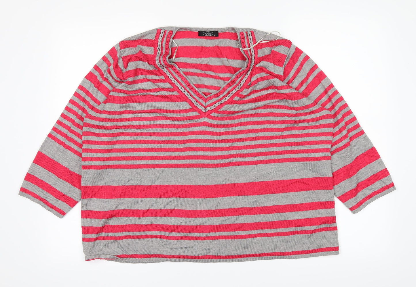 BM Womens Red Striped  Basic T-Shirt Size L
