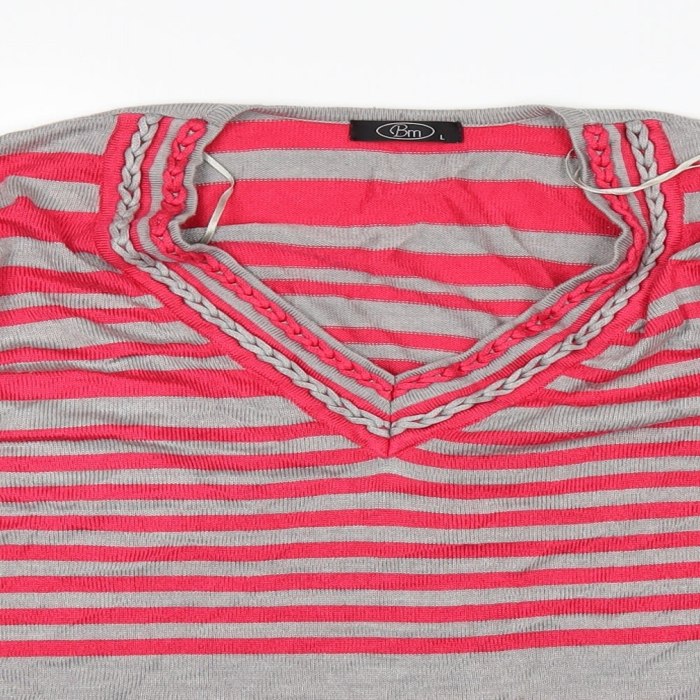 BM Womens Red Striped  Basic T-Shirt Size L