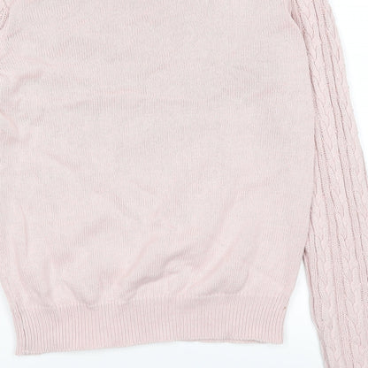 Brand and care label for H&M women’s pink jumper, size S
