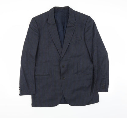 Front view of Sheltons men’s blue jacket suit jacket, size 38