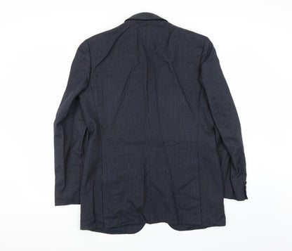 Back view of Sheltons men’s blue jacket suit jacket, size 38