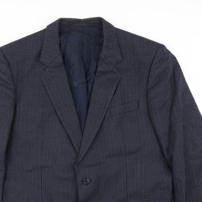Close-up detail of Sheltons men’s blue jacket suit jacket, size 38