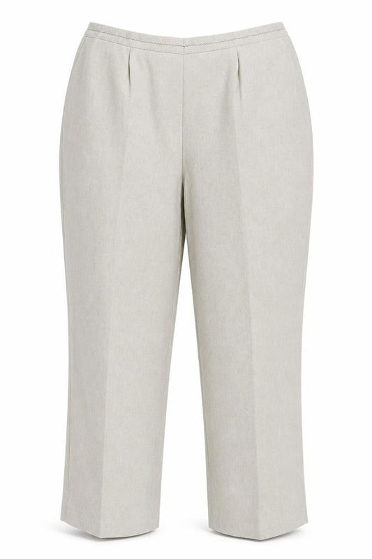 Front view of Le Bon Marché women’s beige trousers, size UK 20, 25-inch leg