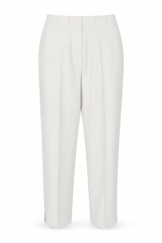 Front view of Le Bon Marché women’s beige trousers, size UK 12, 28-inch leg