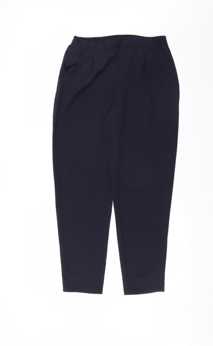 Front view of Divided by H&M women’s blue trousers, size UK 12, 27-inch leg