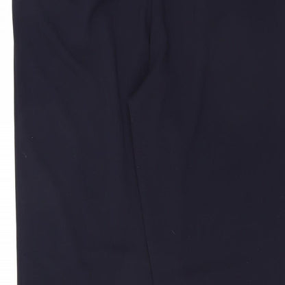 Brand and care label for Divided by H&M women’s blue trousers, size UK 12, 27-inch leg