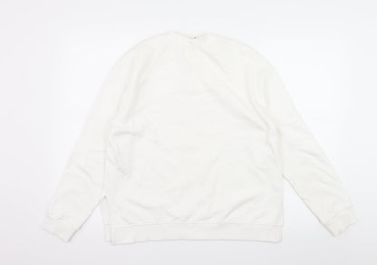 Back view of H&M women’s white jersey pullover sweatshirt, size M, - you matter