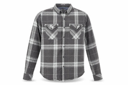 Front view of Crosshatch men’s green plaid button-up, size M