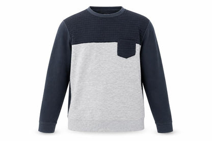 Front view of Newww men’s black jersey pullover sweatshirt, size M