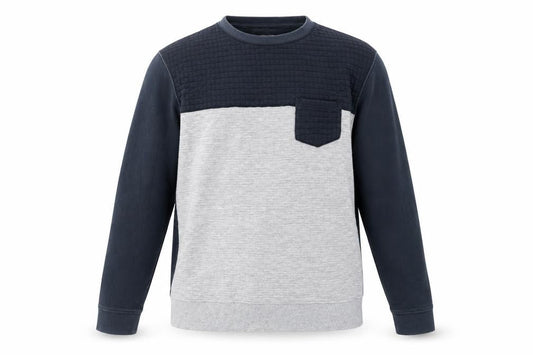 Front view of Newww men’s black jersey pullover sweatshirt, size M