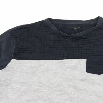Close-up detail of Newww men’s black jersey pullover sweatshirt, size M