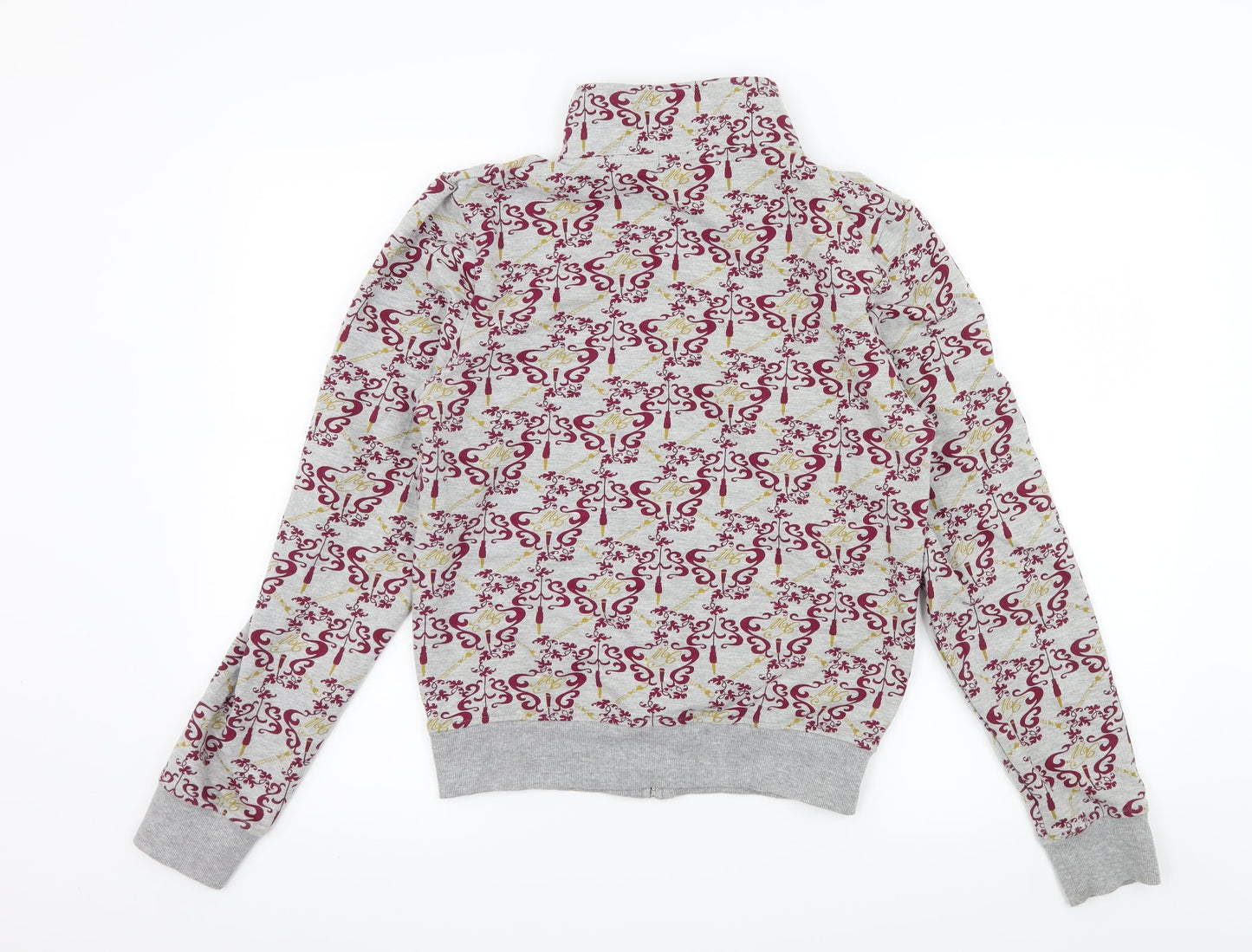 Reverse Womens Grey Geometric Jersey Full Zip Sweatshirt Size M