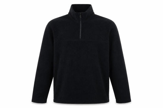 Front view of Trader men’s black fleece pullover sweatshirt, size S