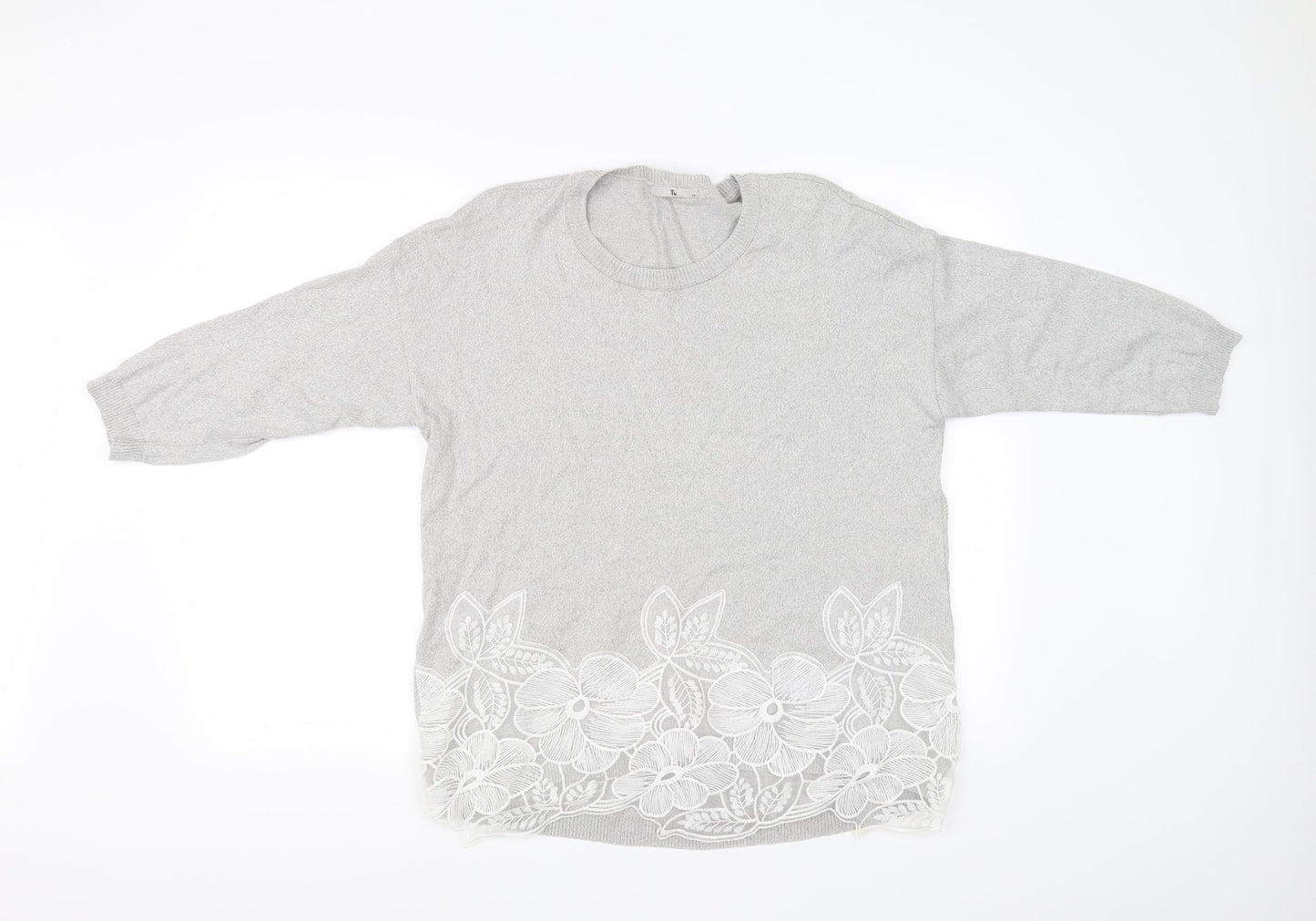 TU Womens Grey Floral  Pullover Jumper Size 16