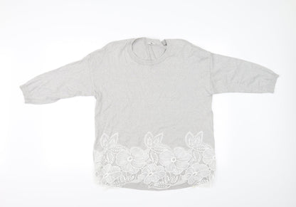 Front view of Tu women’s grey floral jumper, size UK 16
