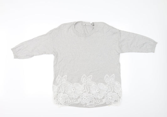 TU Womens Grey Floral  Pullover Jumper Size 16