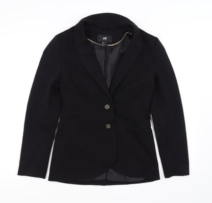 Front view of H&M women’s black jacket blazer, size UK 10
