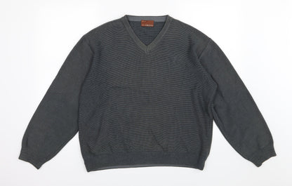 Additional front view of Marks & Spencer men’s grey striped knit jumper, size M