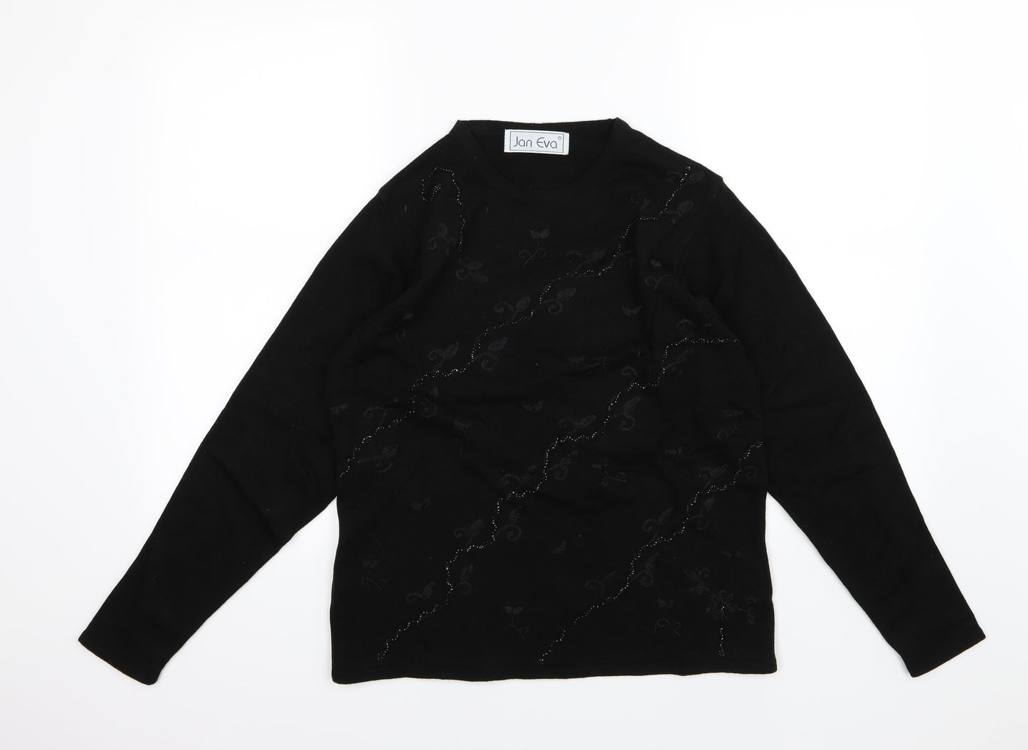 Jan Eva Womens Black  Knit Pullover Jumper Size M