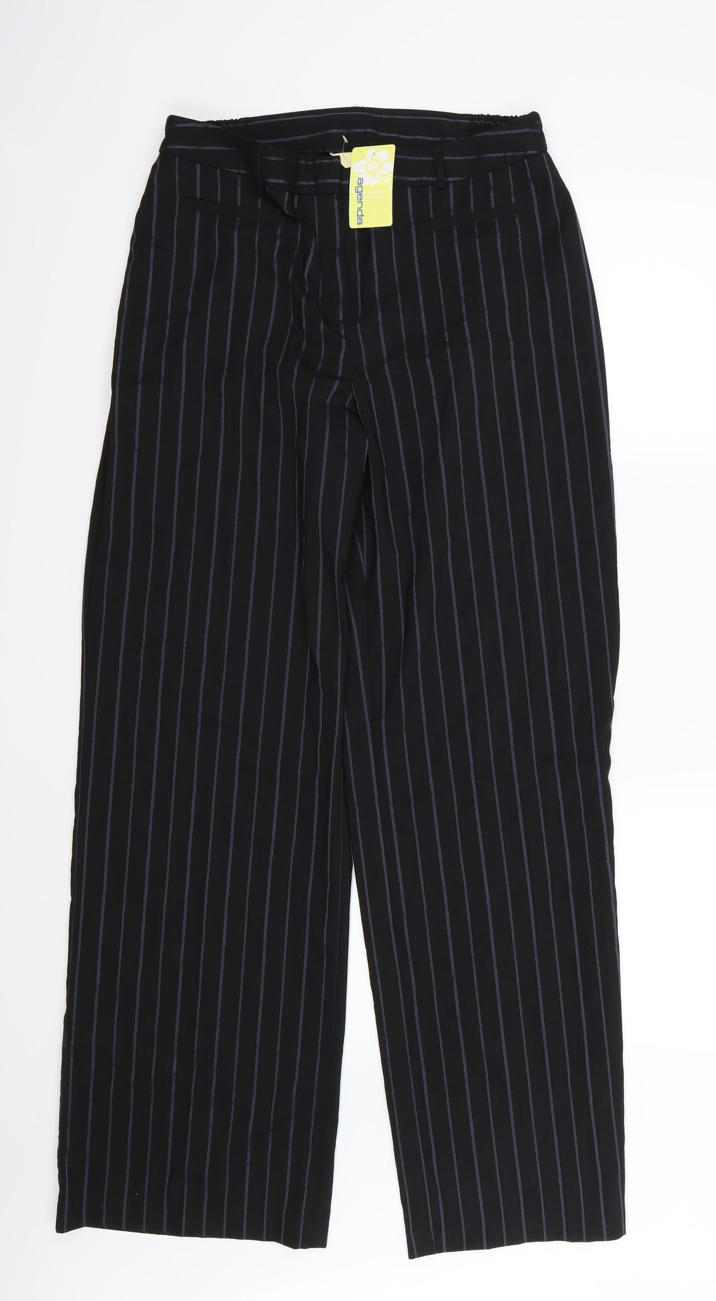 Agenda Womens Black Striped Rayon Trousers  Size 14 L32 in