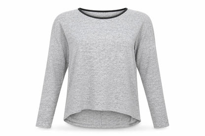 Front view of Miss Selfridge women’s grey basic polo, size UK 10, - back split